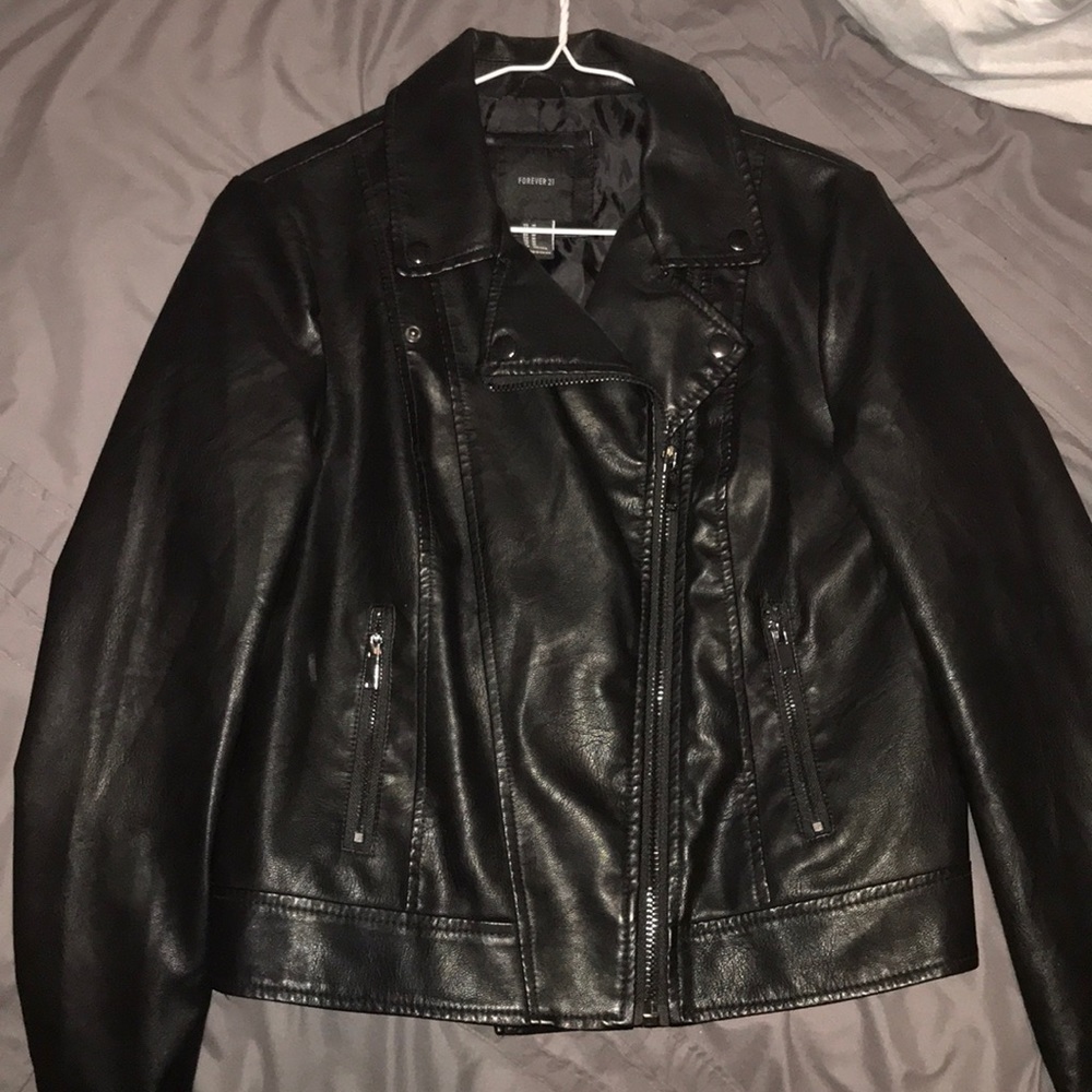 Black leather jacket-Gently worn